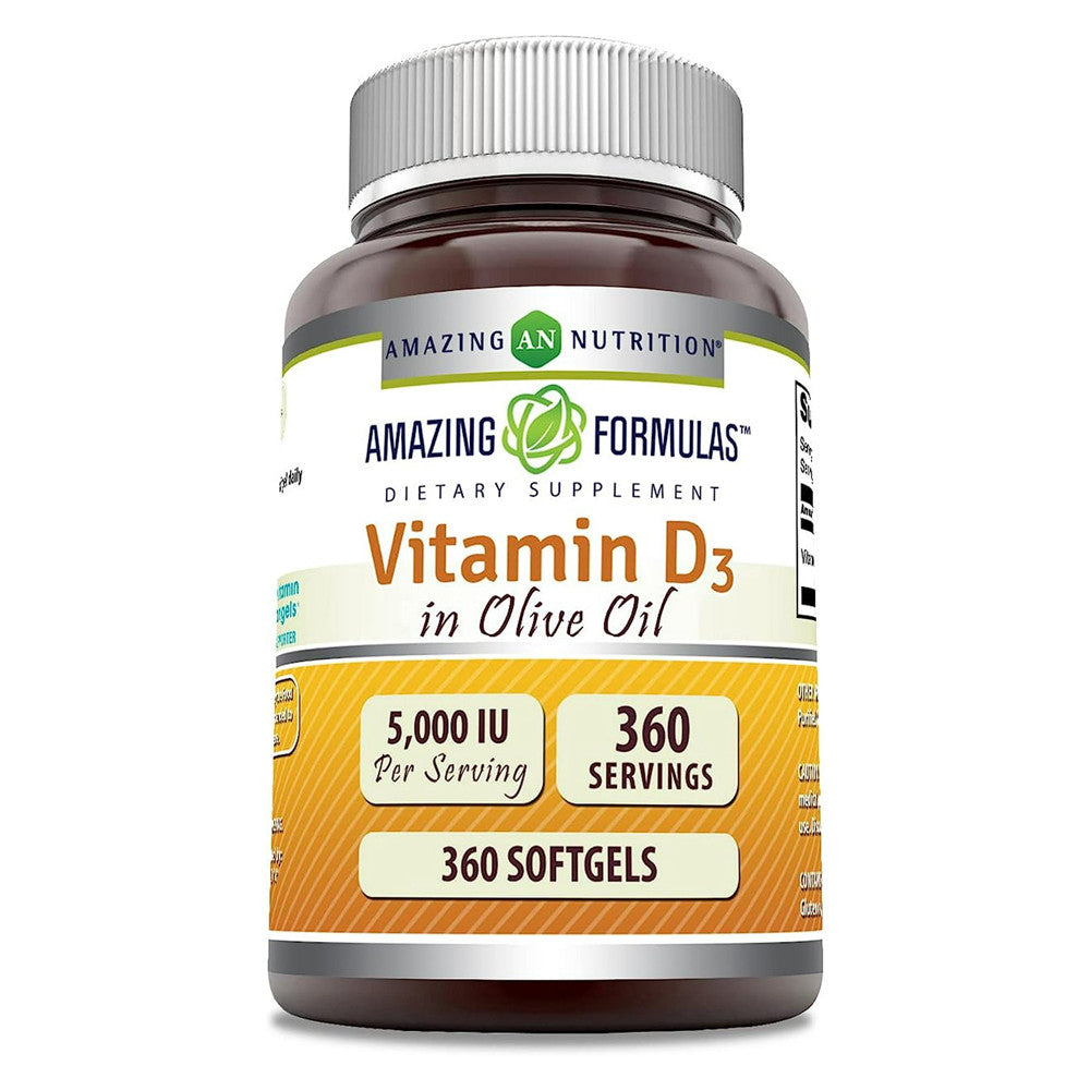 Amazing Nutrition Amazing Formulas Vitamin D3 With Olive Oil 5000 IU Softgels, 360 Ea